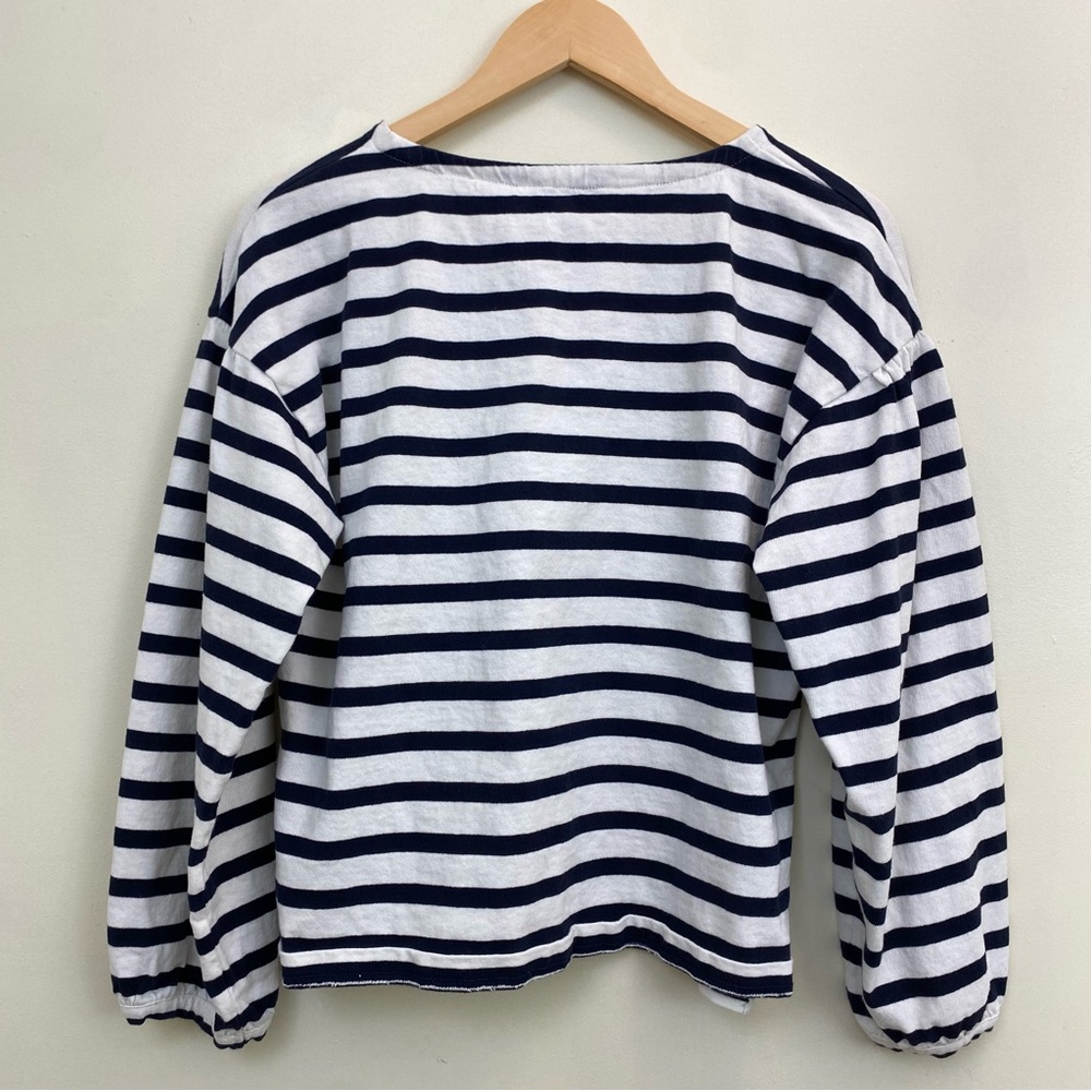 J.Crew Mariner Cloth Puff Sleeve Stripe Top Sz Medium - Picture 7 of 8